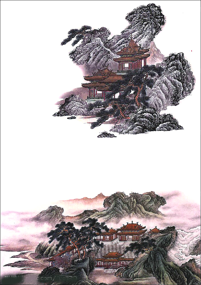 中式山水山脉山峰背景元素