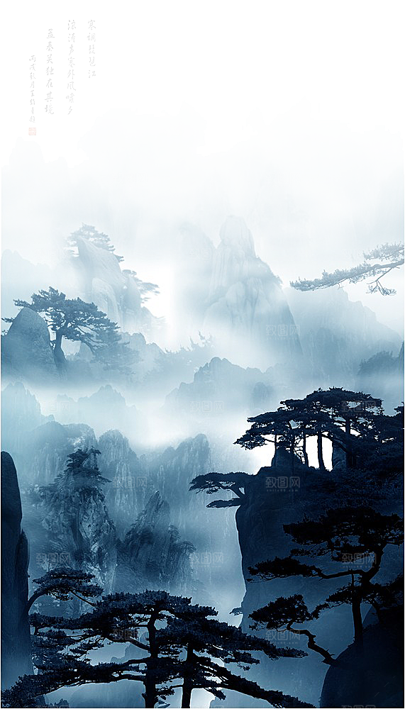 古风水墨山水中国风背景素材