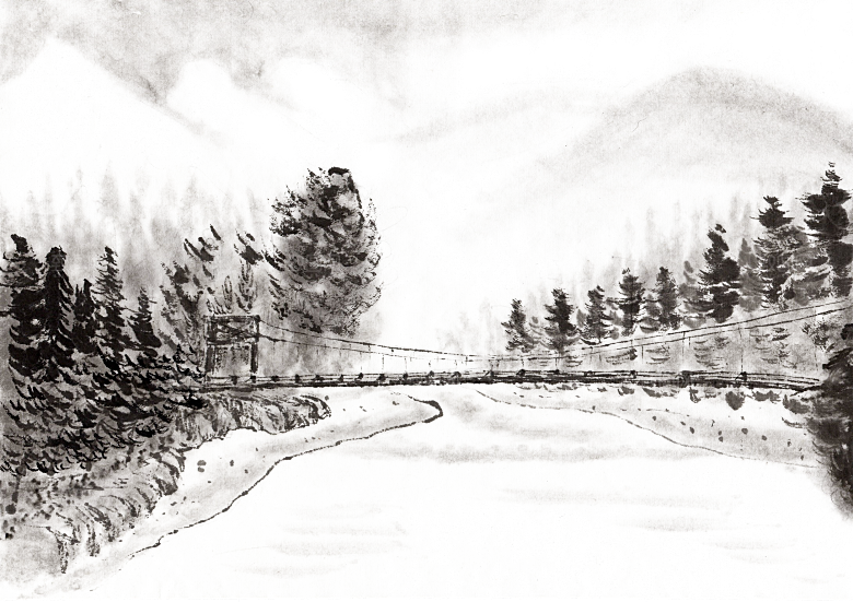 中式山水山脉山峰背景元素