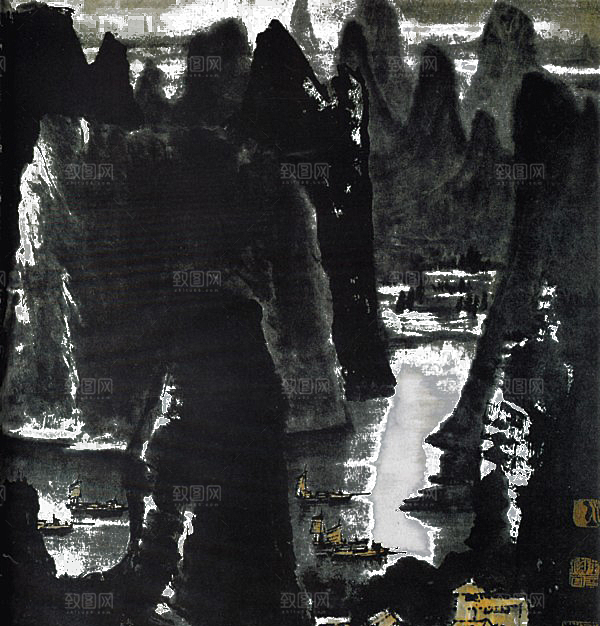 中式山水山脉山峰背景元素