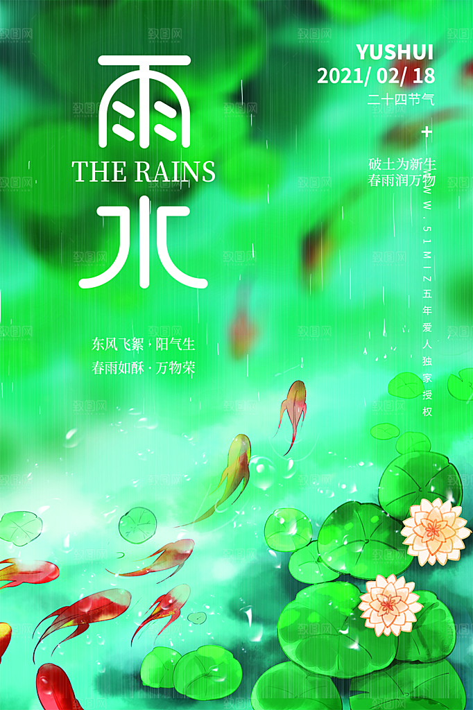 雨水节气简约大气海报