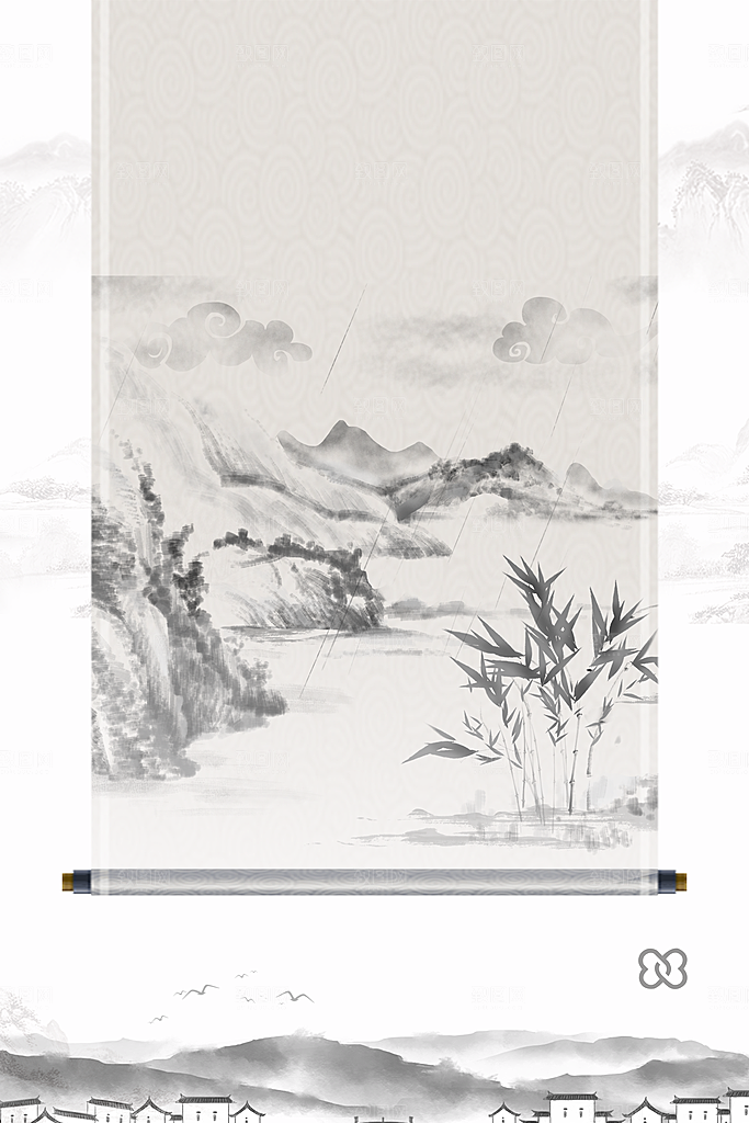 中国风山水水墨画卷卷轴海报