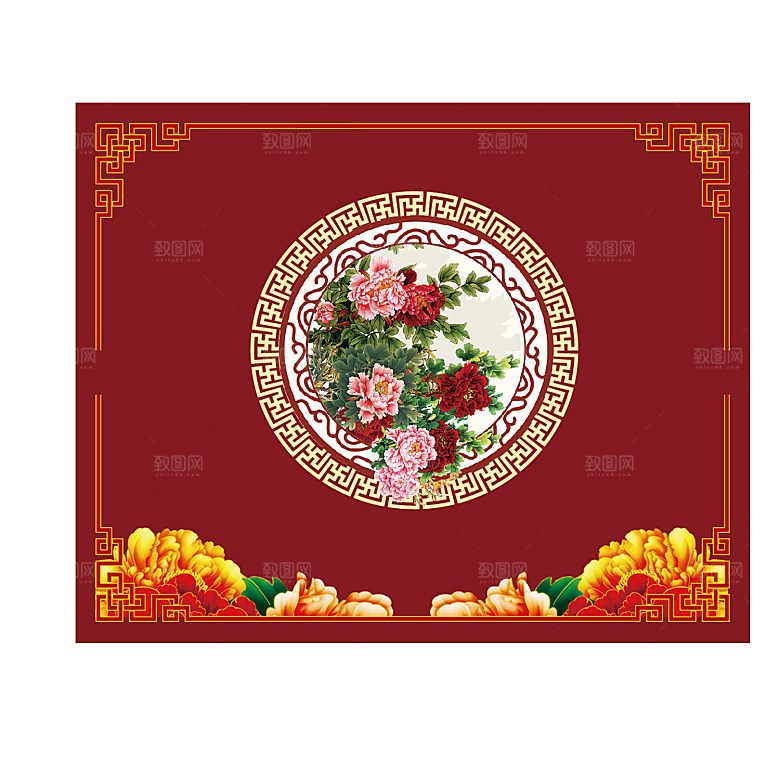 古风花纹边框装饰扇子免扣元素