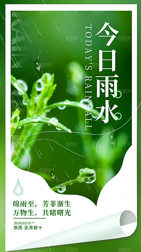 雨水节气简约大气海报