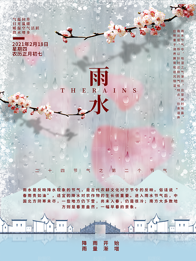 雨水节气简约大气海报