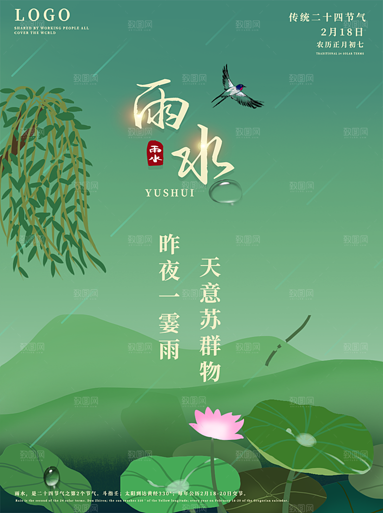 地产雨水节气简约大气海报