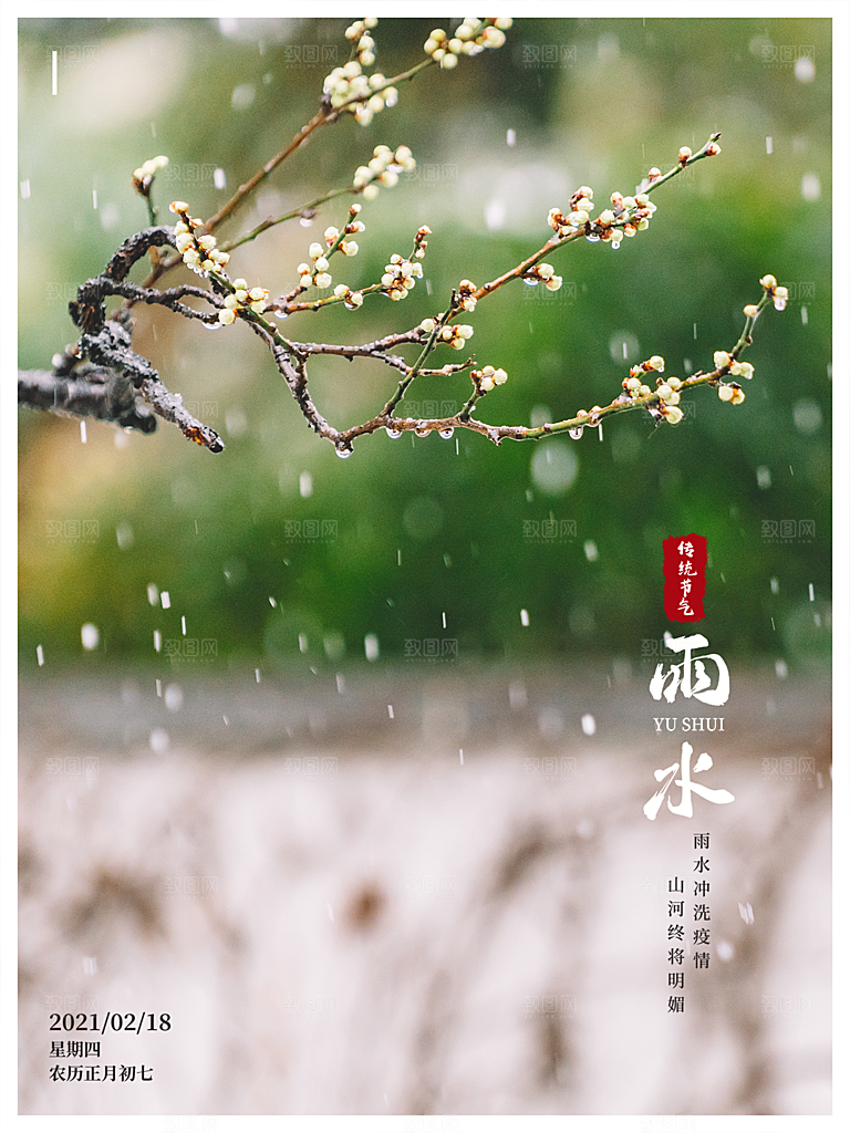 地产雨水节气简约大气海报
