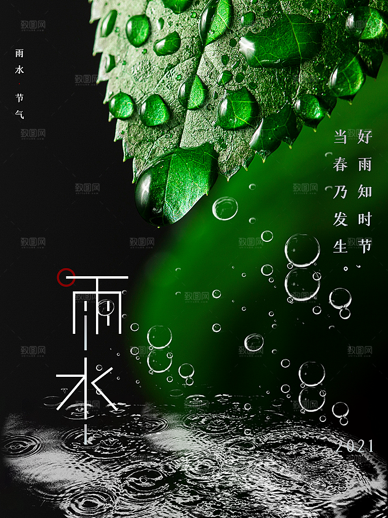 雨水节气简约大气海报
