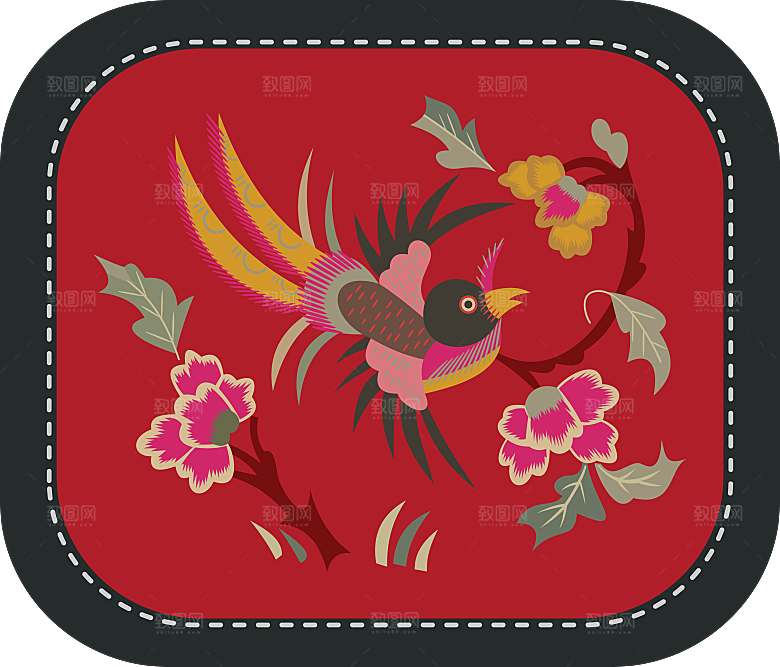 中国风中式传统刺绣图案花鸟模版