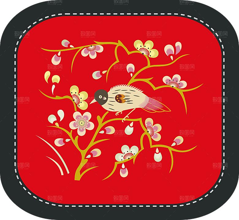 简约大气刺绣图案免扣元素