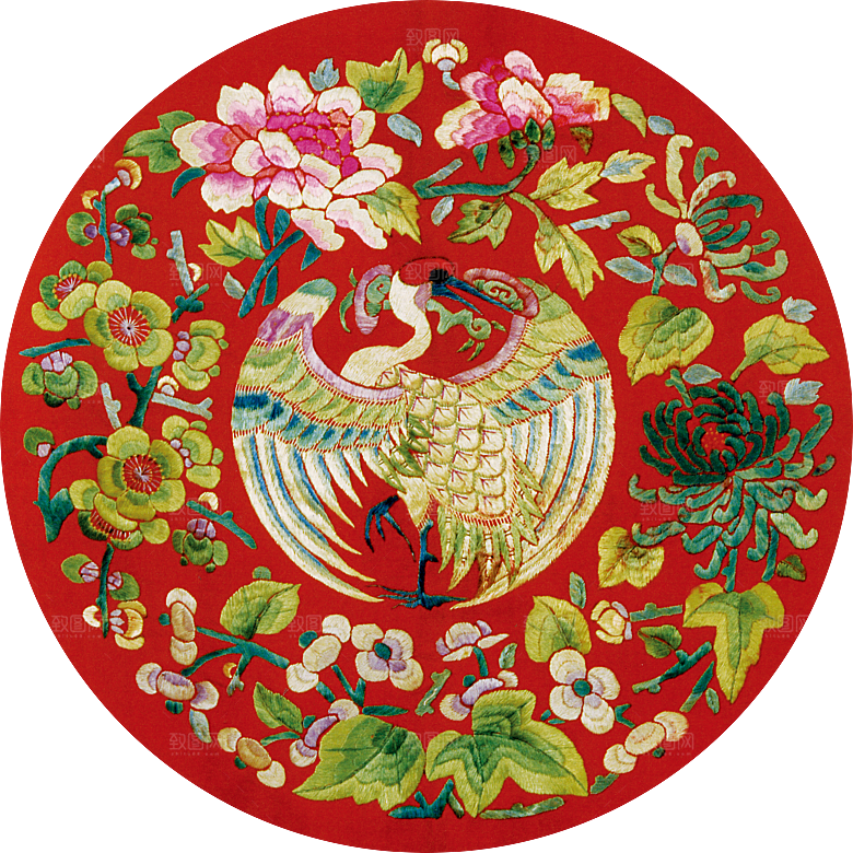 中国风中式传统刺绣图案花鸟模版