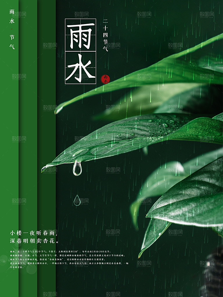 雨水节气简约大气海报