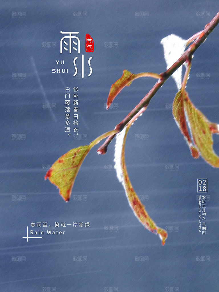雨水节气简约大气海报