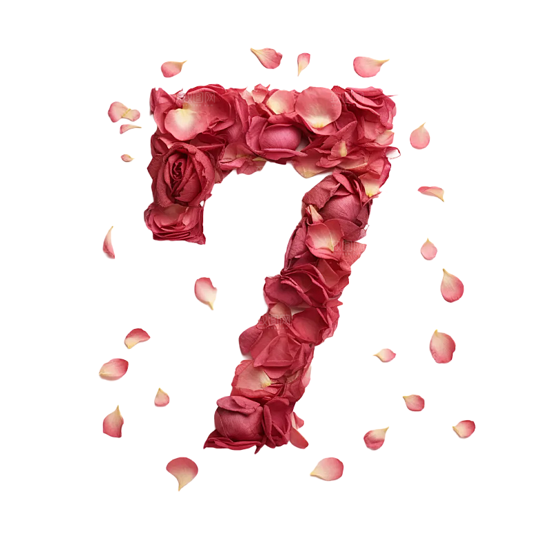 粉红色玫瑰花瓣数字7素材