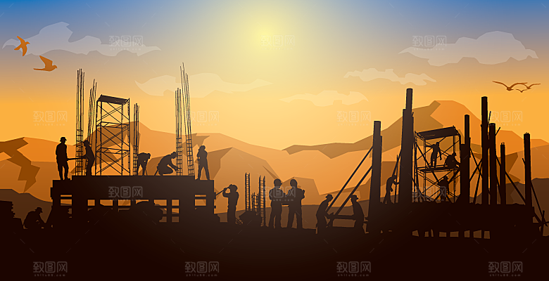 工地施工元素插画海报素材