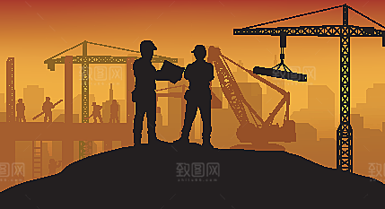 工地施工元素插画海报素材