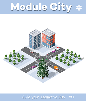 立体建筑城市房屋街道平面2.5D插画设计