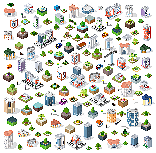 立体建筑城市房屋街道平面2.5D插画设计