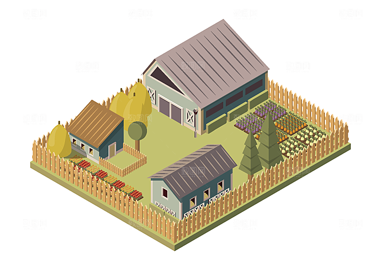 立体建筑城市房屋街道平面2.5D插画设计