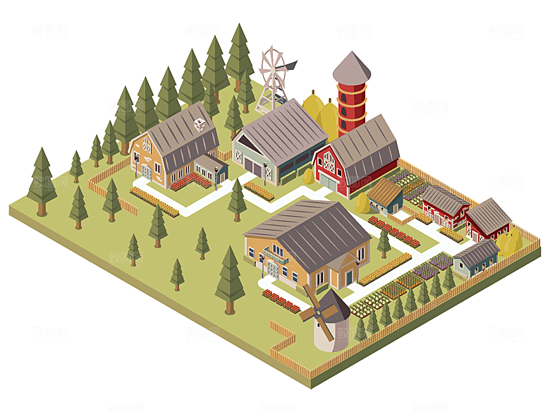 立体建筑城市房屋街道平面2.5D插画设计