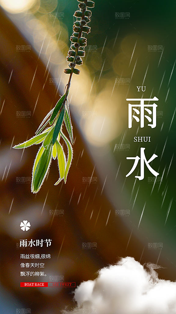 清新简约文艺雨水节气摄影图海报