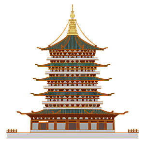 国潮风古建筑古楼古塔鼓楼复古中国风插画