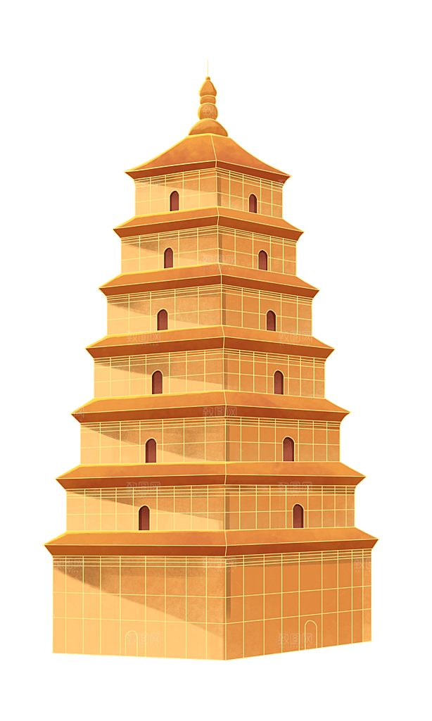 国潮风古建筑古楼古塔鼓楼复古中国风插画