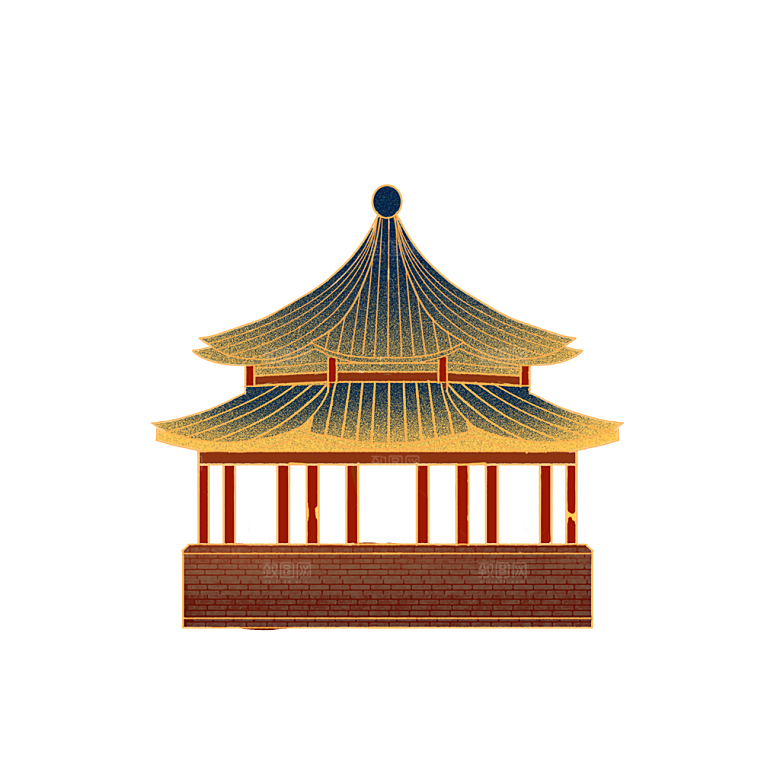 国潮风古建筑古楼古塔鼓楼复古中国风插画
