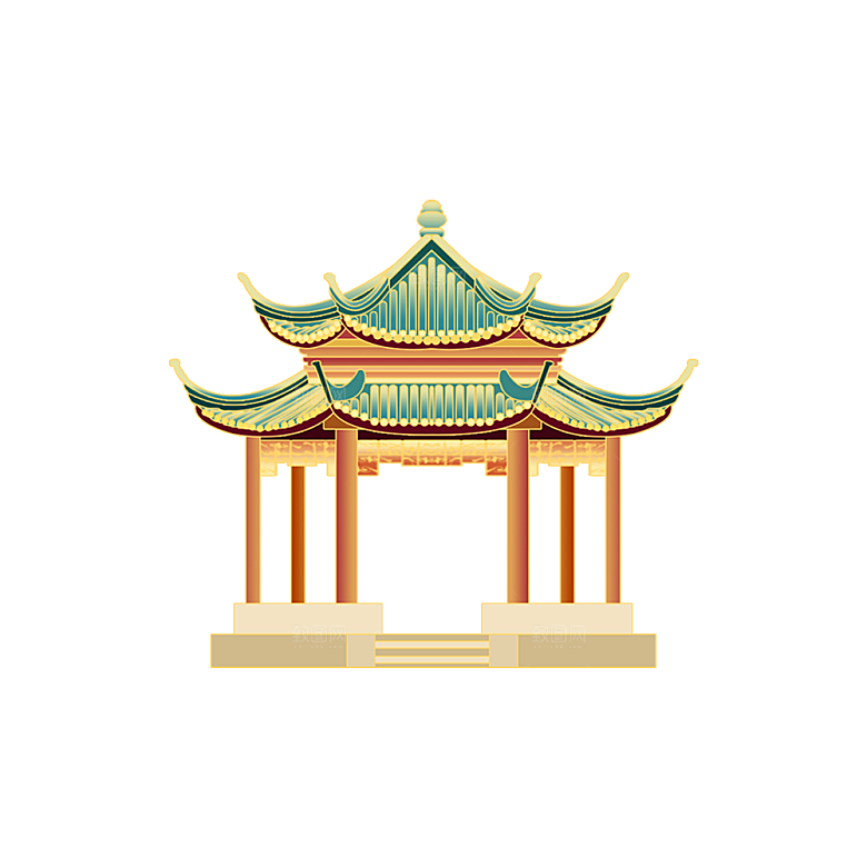 国潮风古建筑古楼古塔鼓楼复古中国风插画