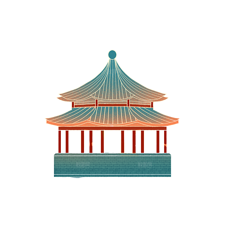 国潮风古建筑古楼古塔鼓楼复古中国风插画
