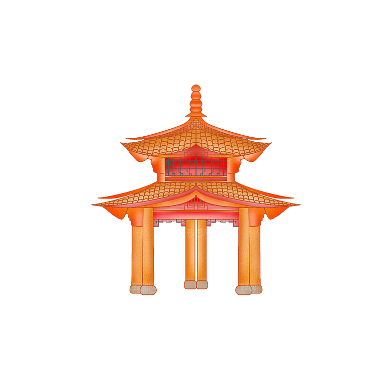 国潮风古建筑古楼古塔鼓楼复古中国风插画