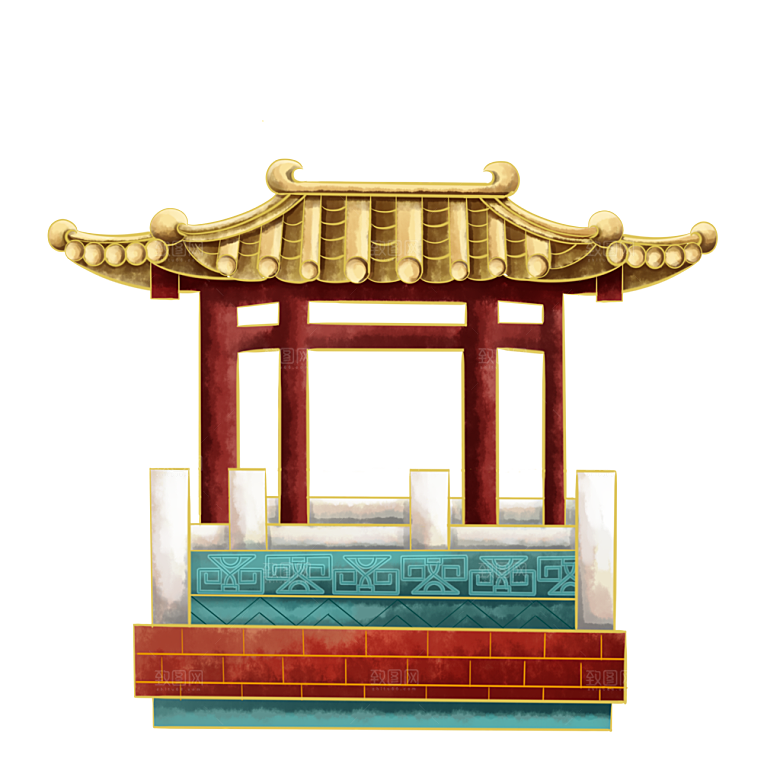 国潮风古建筑古楼古塔鼓楼复古中国风插画