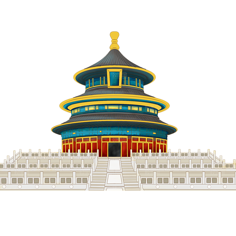 国潮风古建筑古楼古塔鼓楼复古中国风插画