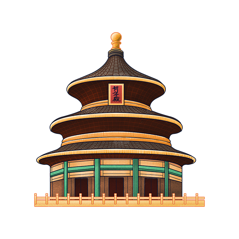国潮风古建筑古楼古塔鼓楼复古中国风插画