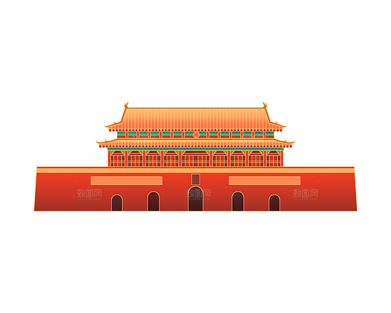 国潮风古建筑古楼古塔鼓楼复古中国风插画