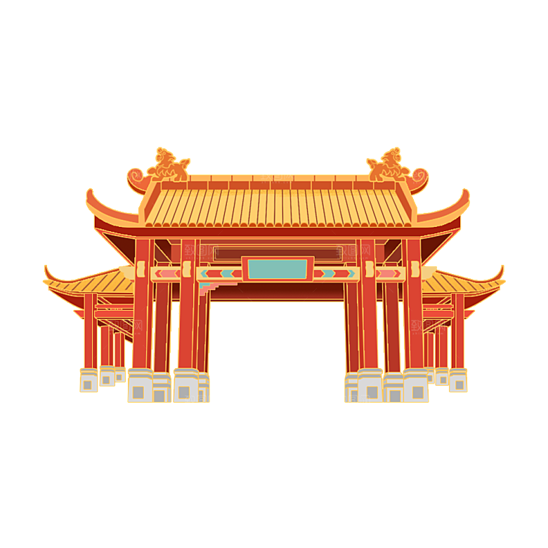 国潮风古建筑古楼古塔鼓楼复古中国风插画