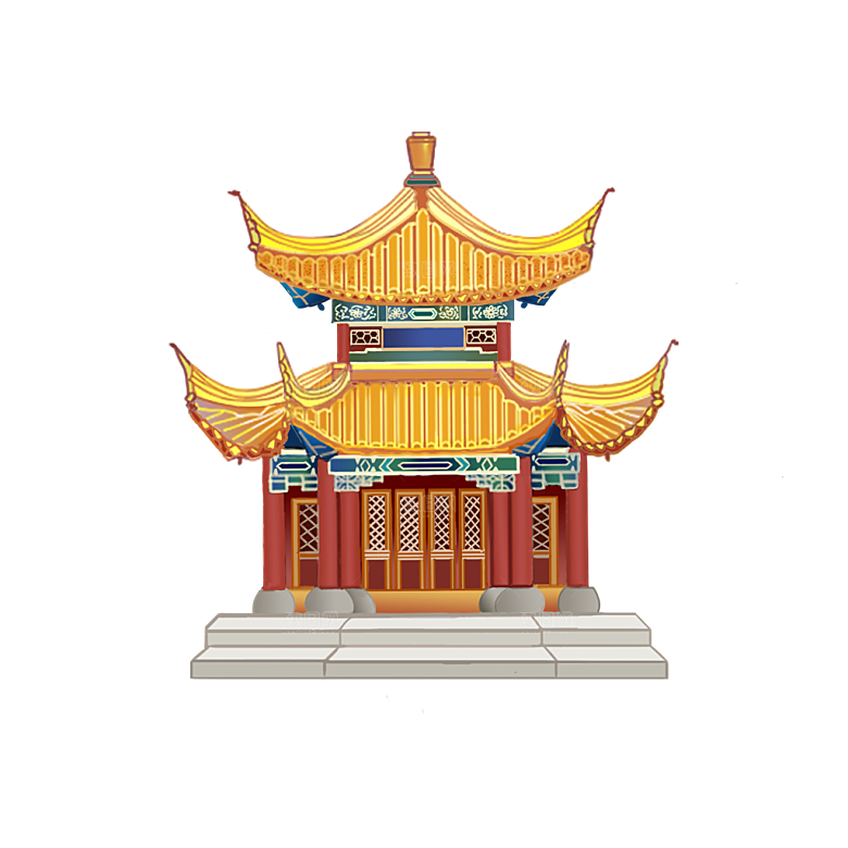国潮风古建筑古楼古塔鼓楼复古中国风插画