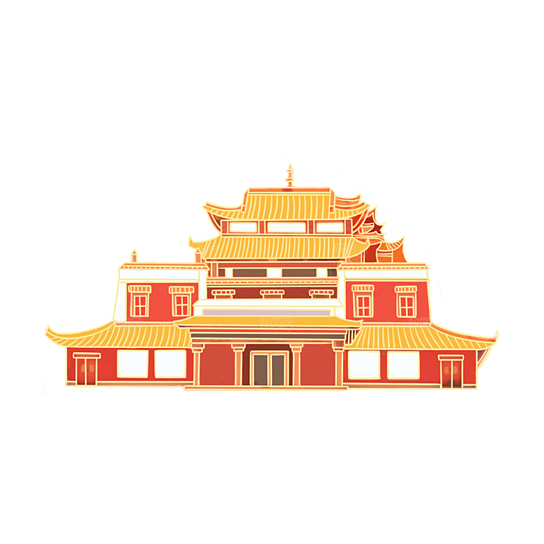 国潮风古建筑古楼古塔鼓楼复古中国风插画