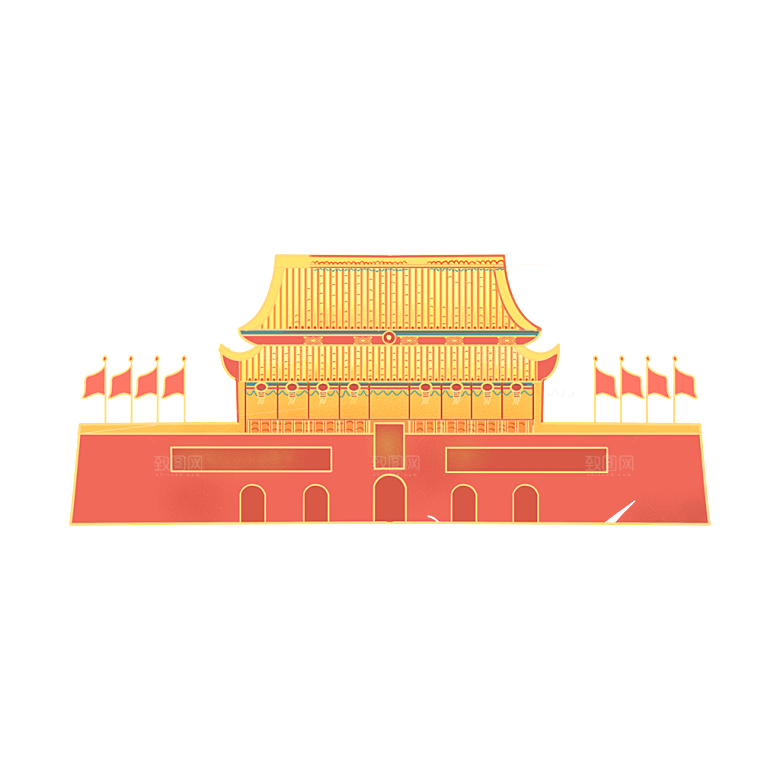 国潮风古建筑古楼古塔鼓楼复古中国风插画