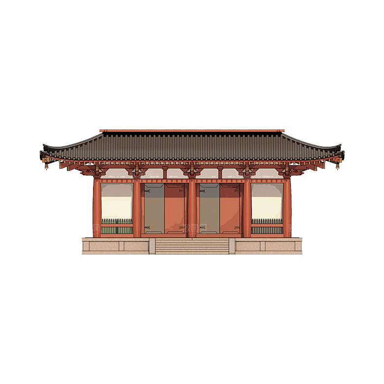 国潮风古建筑古楼古塔鼓楼复古中国风插画