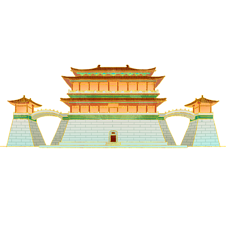 国潮风古建筑古楼古塔鼓楼复古中国风插画