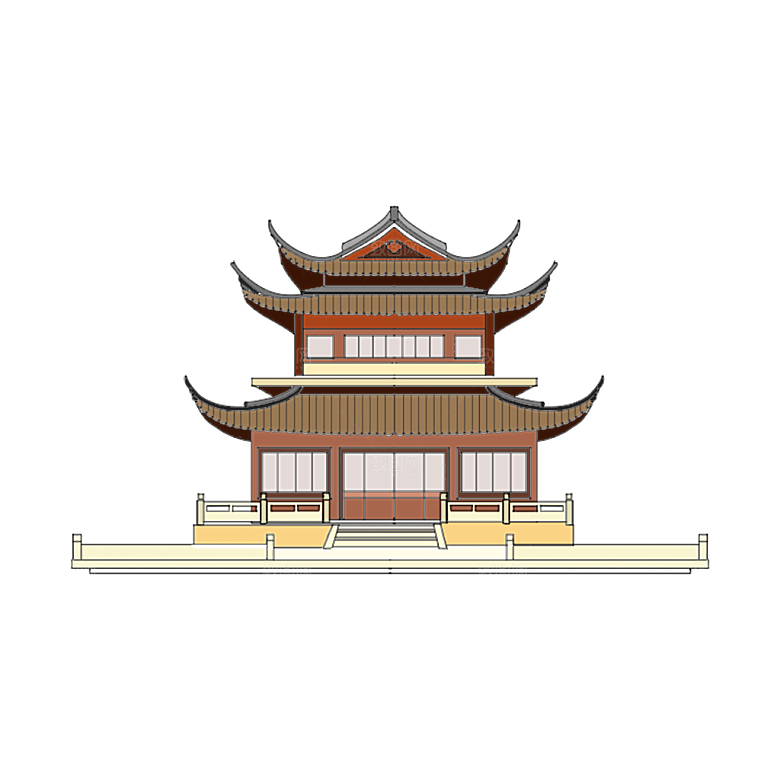 国潮风古建筑古楼古塔鼓楼复古中国风插画