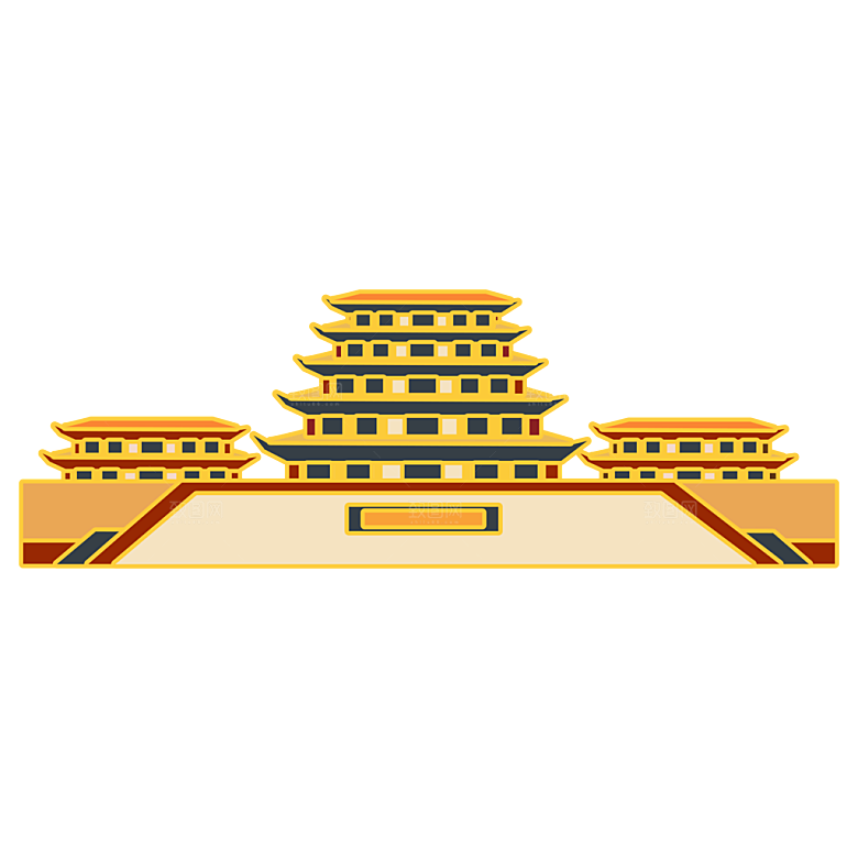 国潮风古建筑古楼古塔鼓楼复古中国风插画