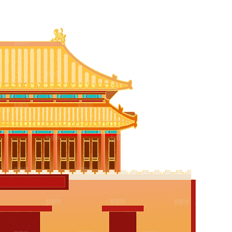 国潮风古建筑古楼古塔鼓楼复古中国风插画