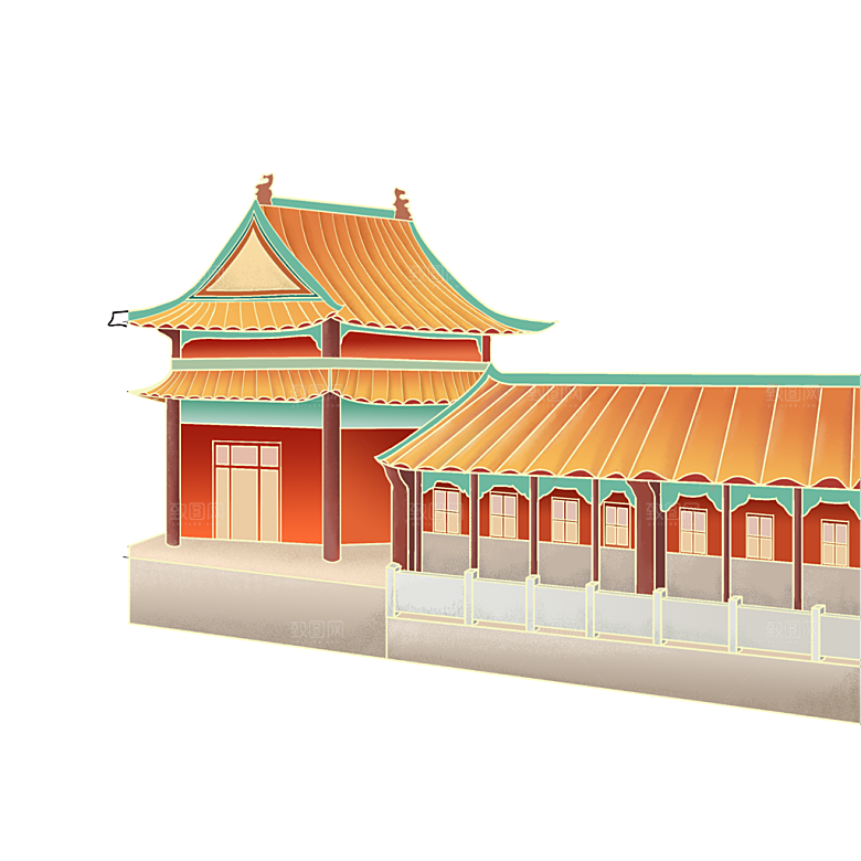 国潮风古建筑古楼古塔鼓楼复古中国风插画