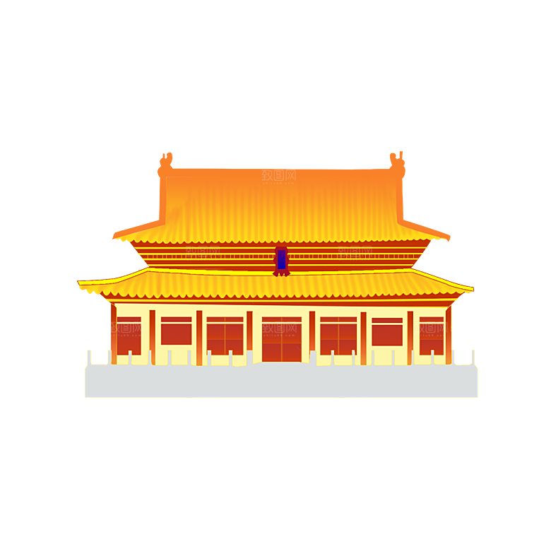国潮风古建筑古楼古塔鼓楼复古中国风插画