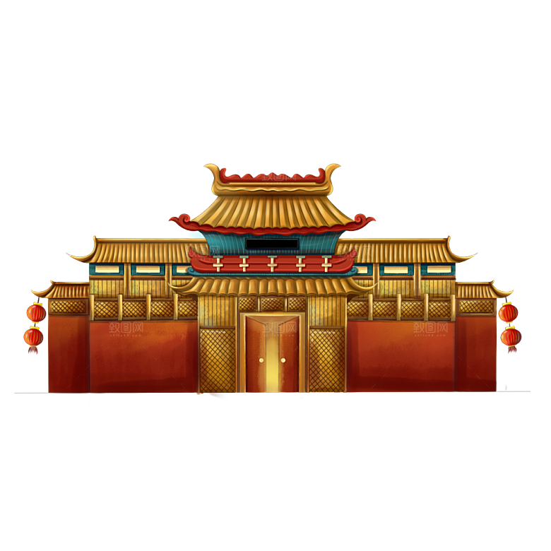 国潮风古建筑古楼古塔鼓楼复古中国风插画