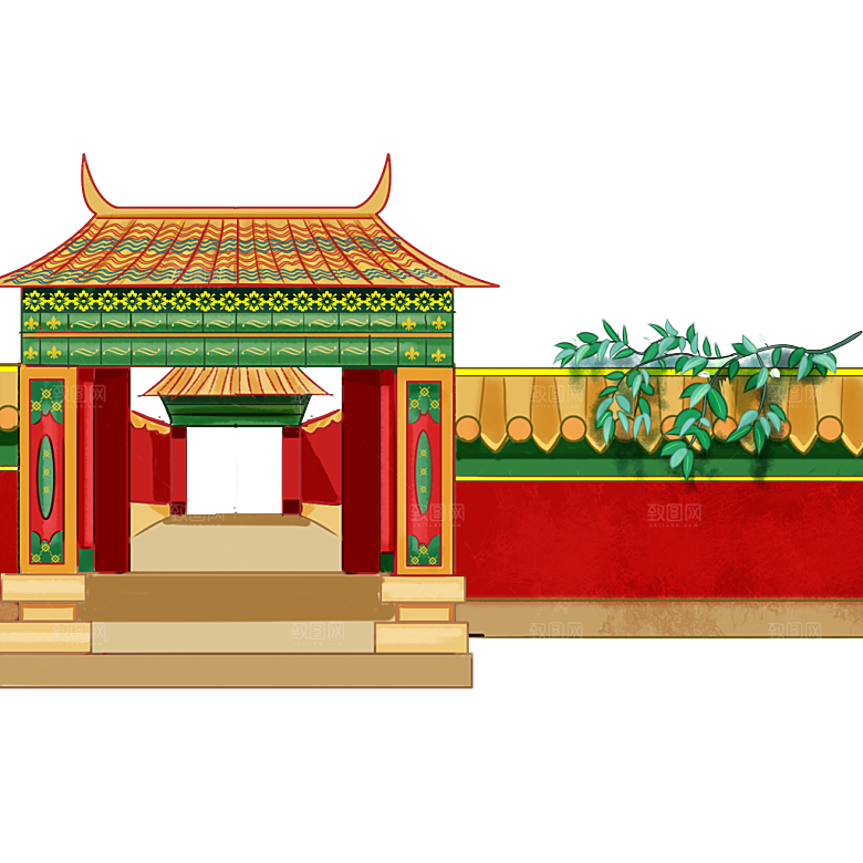 国潮风古建筑古楼古塔鼓楼复古中国风插画