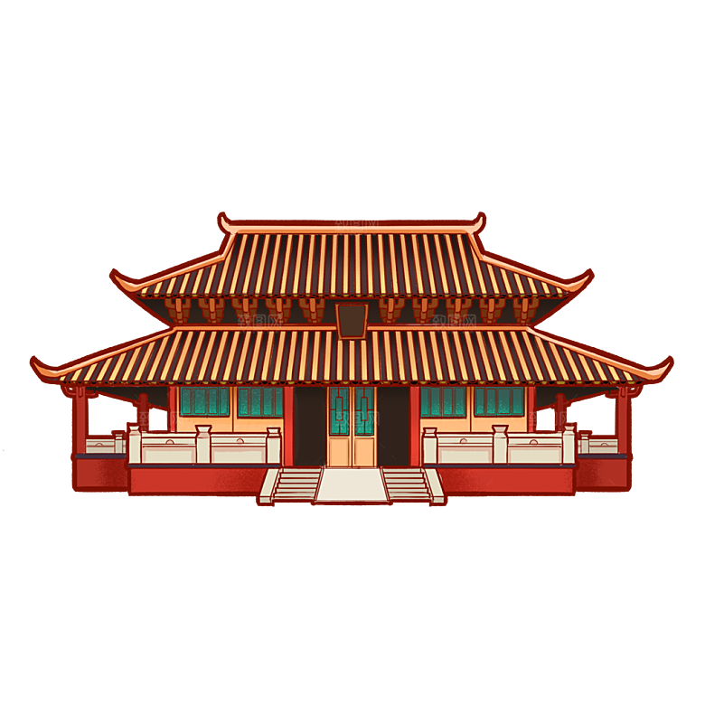 国潮风古建筑古楼古塔鼓楼复古中国风插画