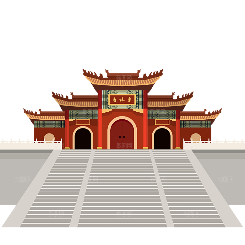 国潮风古建筑古楼古塔鼓楼复古中国风插画